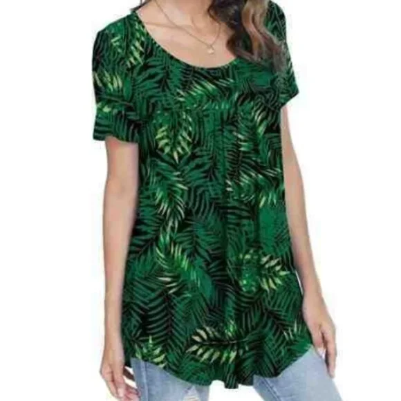 Women’s palm short sleeve, pleated tunic blouse, small - Picture 4 of 5